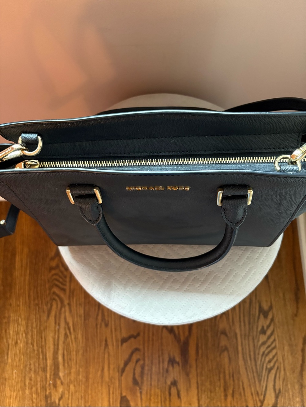 Michael Kors Black Leather Top-Handle Satchel with Gold Hardware - Picture 3 of 10